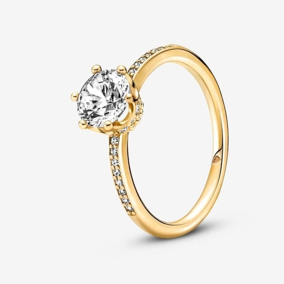 Pandora Clear Sparkling Crown Solitaire Ring14k gold plating 168289c01 NWT - Picture 1 of 5